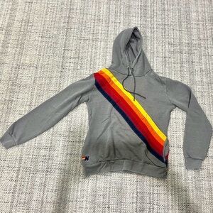 Aviator Nation hoodie with embroidered rainbow stripes